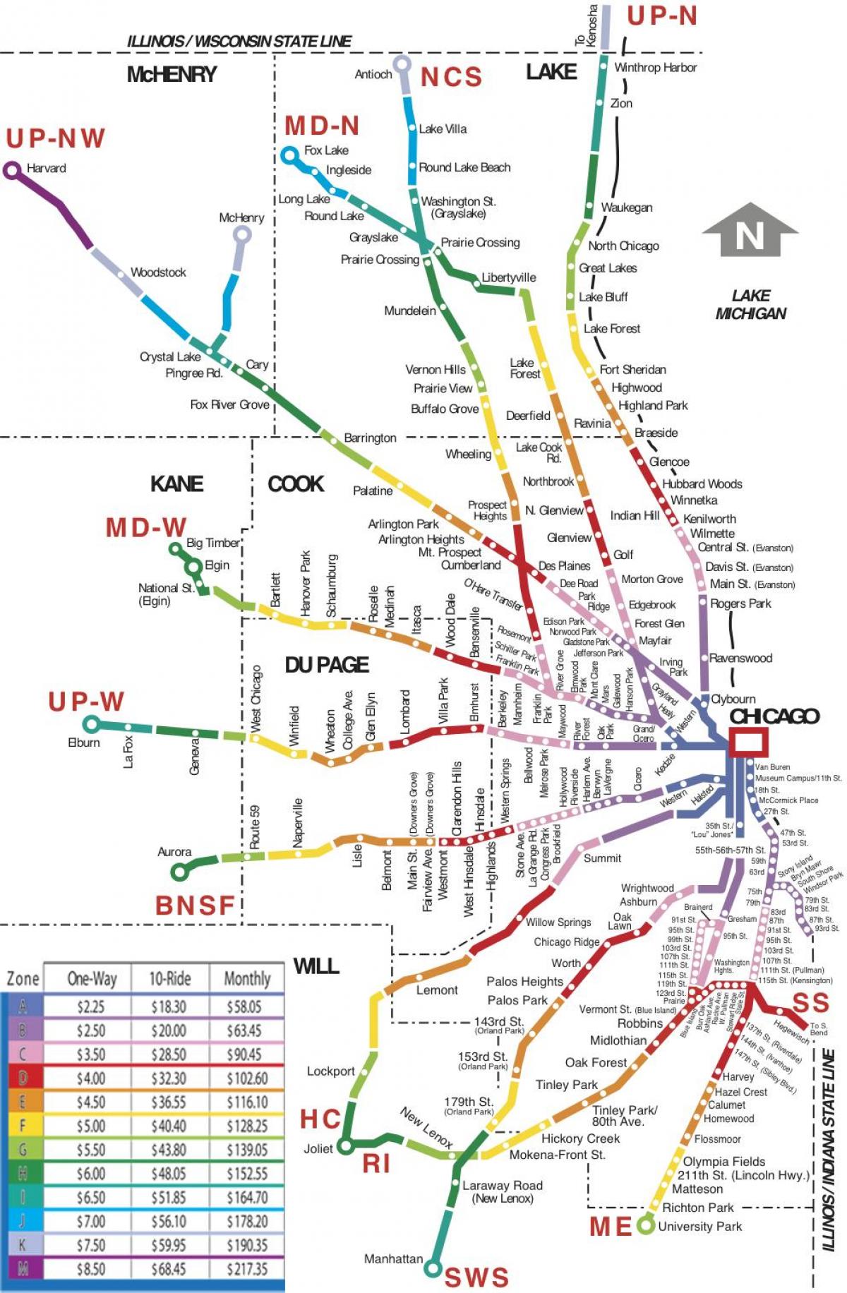 منطقة شيكاغو القطار خريطة
