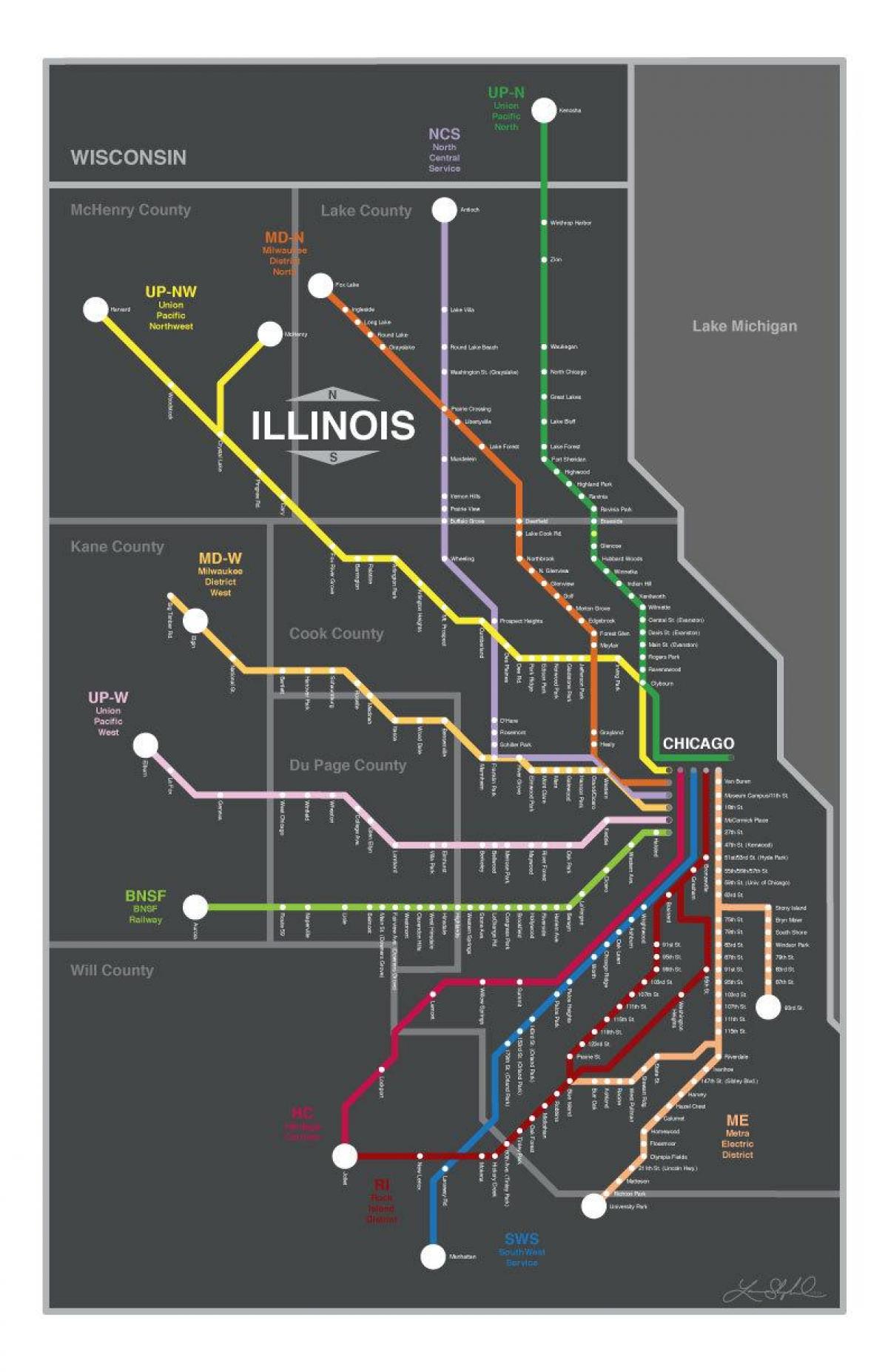 metra خريطة شيكاغو