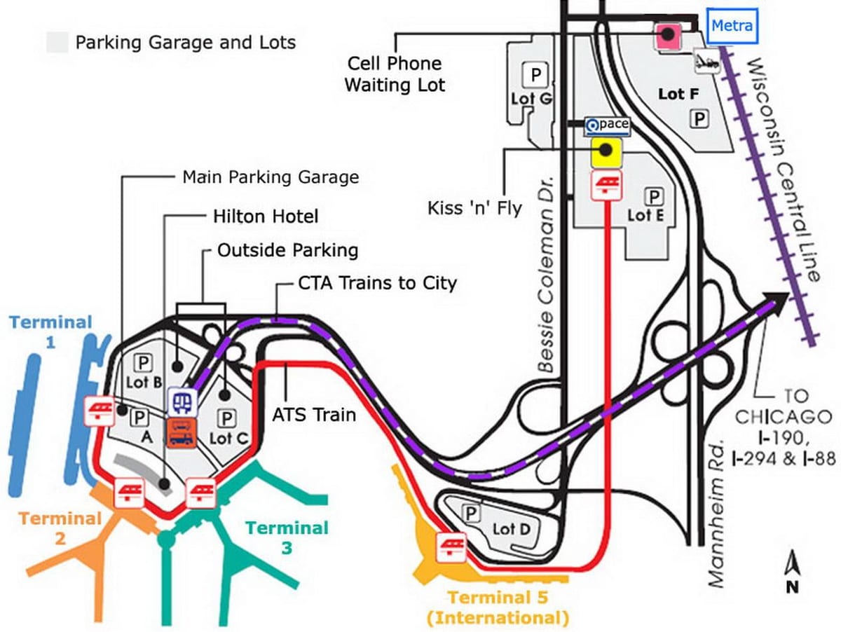 Chicago o'hare مواقف خريطة