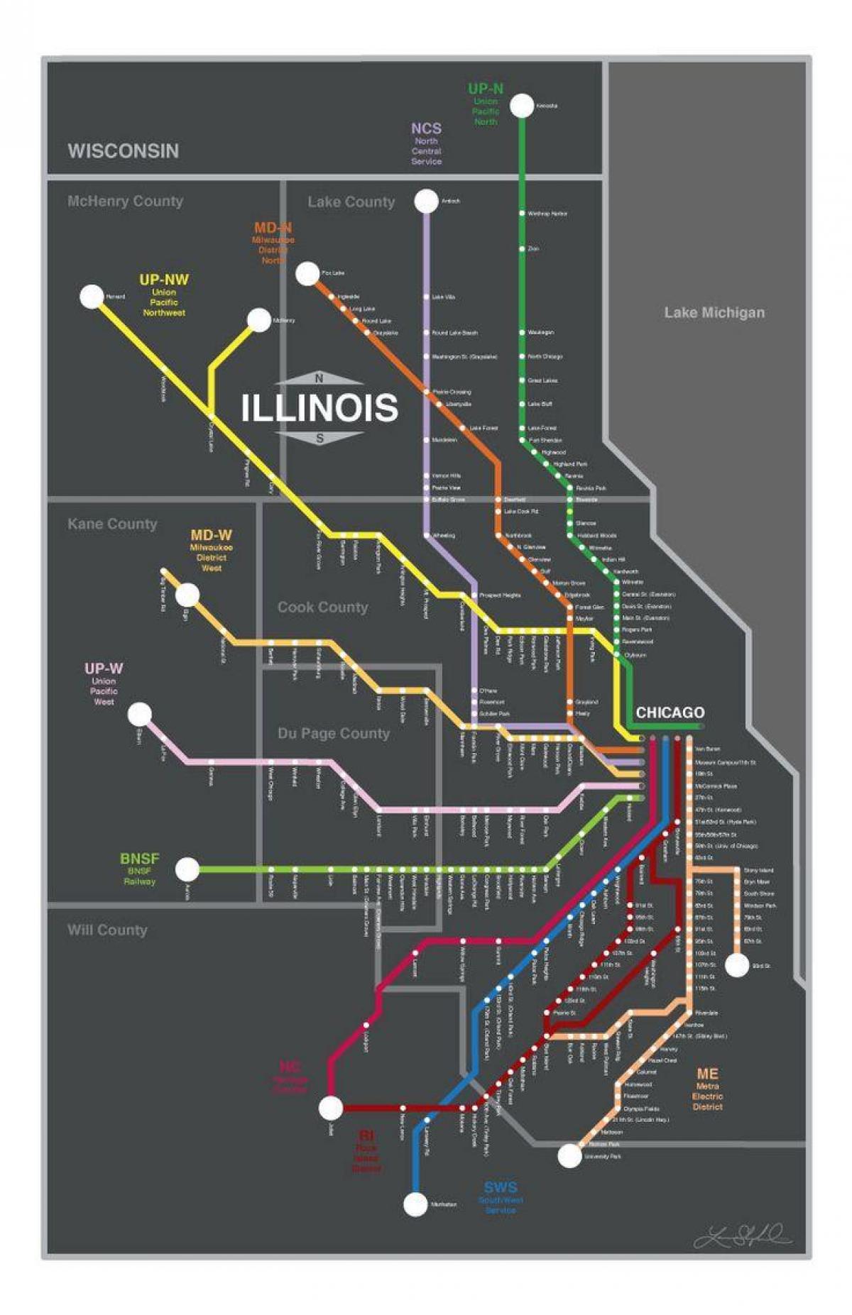 metra خريطة القطار شيكاغو